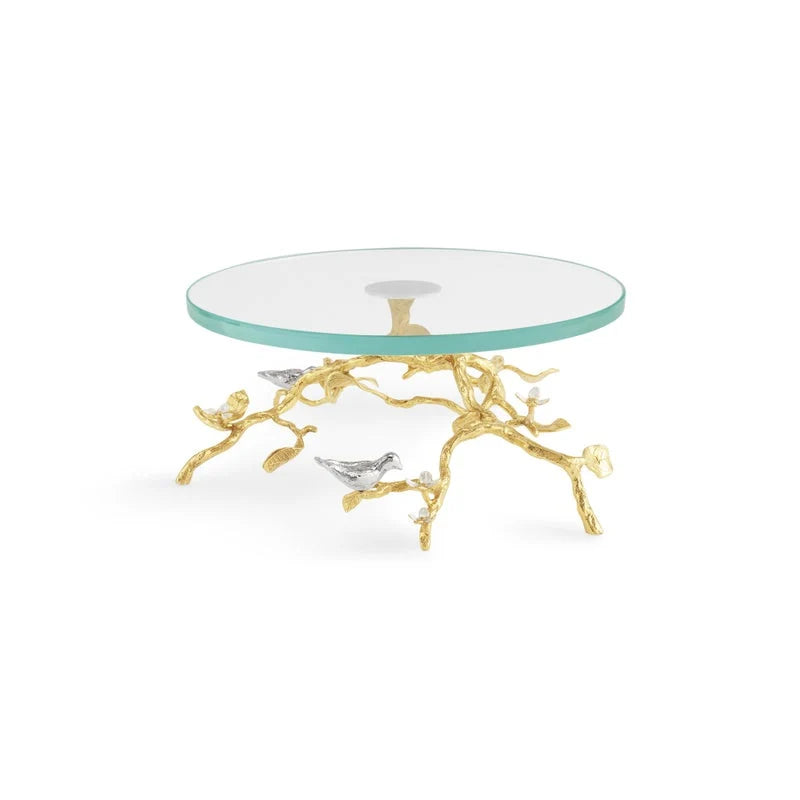 Lovebirds Silver & Gold Glass Cakestand