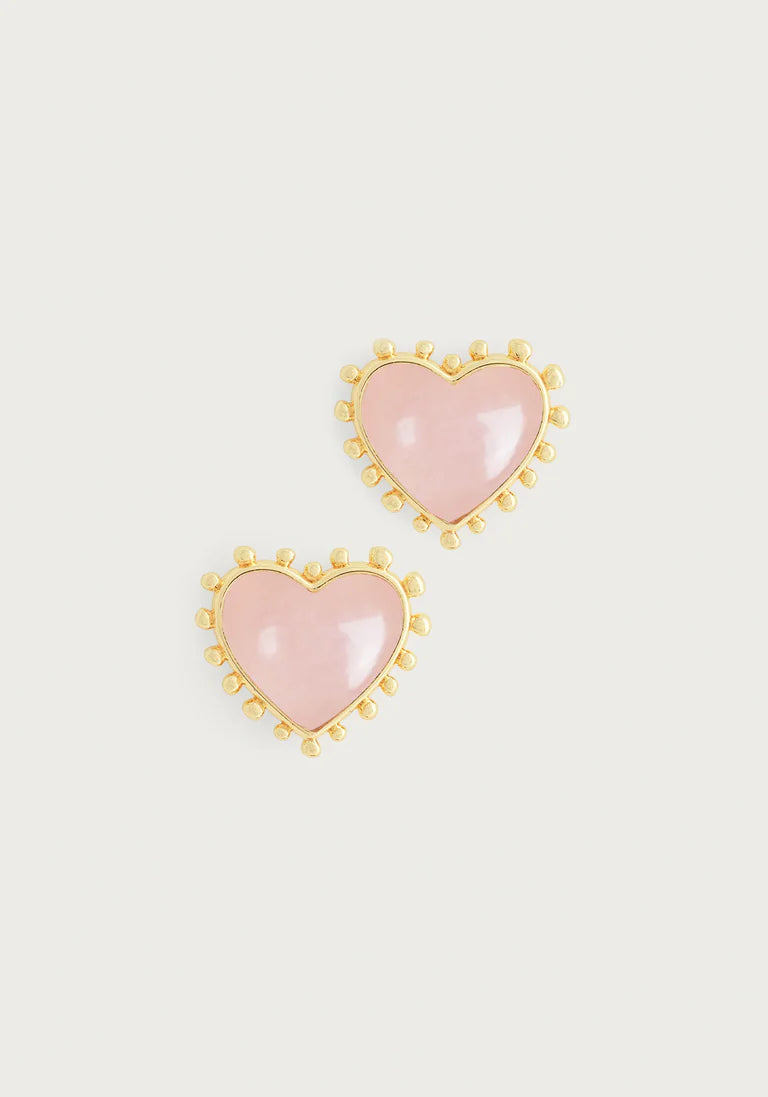 Heart With Stone Stud Earrings