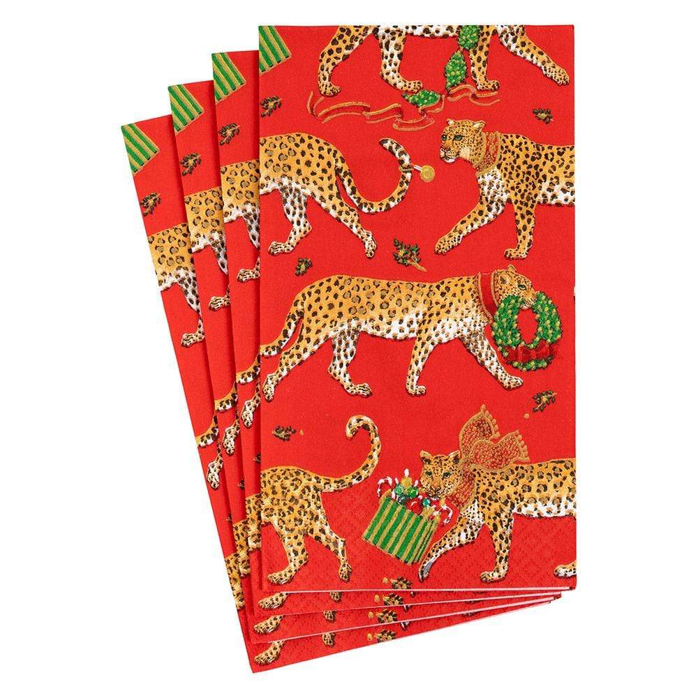 Christmas Leopards Red Napkins