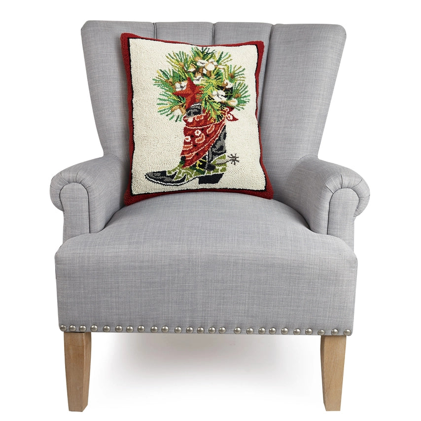 Holiday Cowboy Boot Hook Pillow - Christmas - Mary Lake Thompson