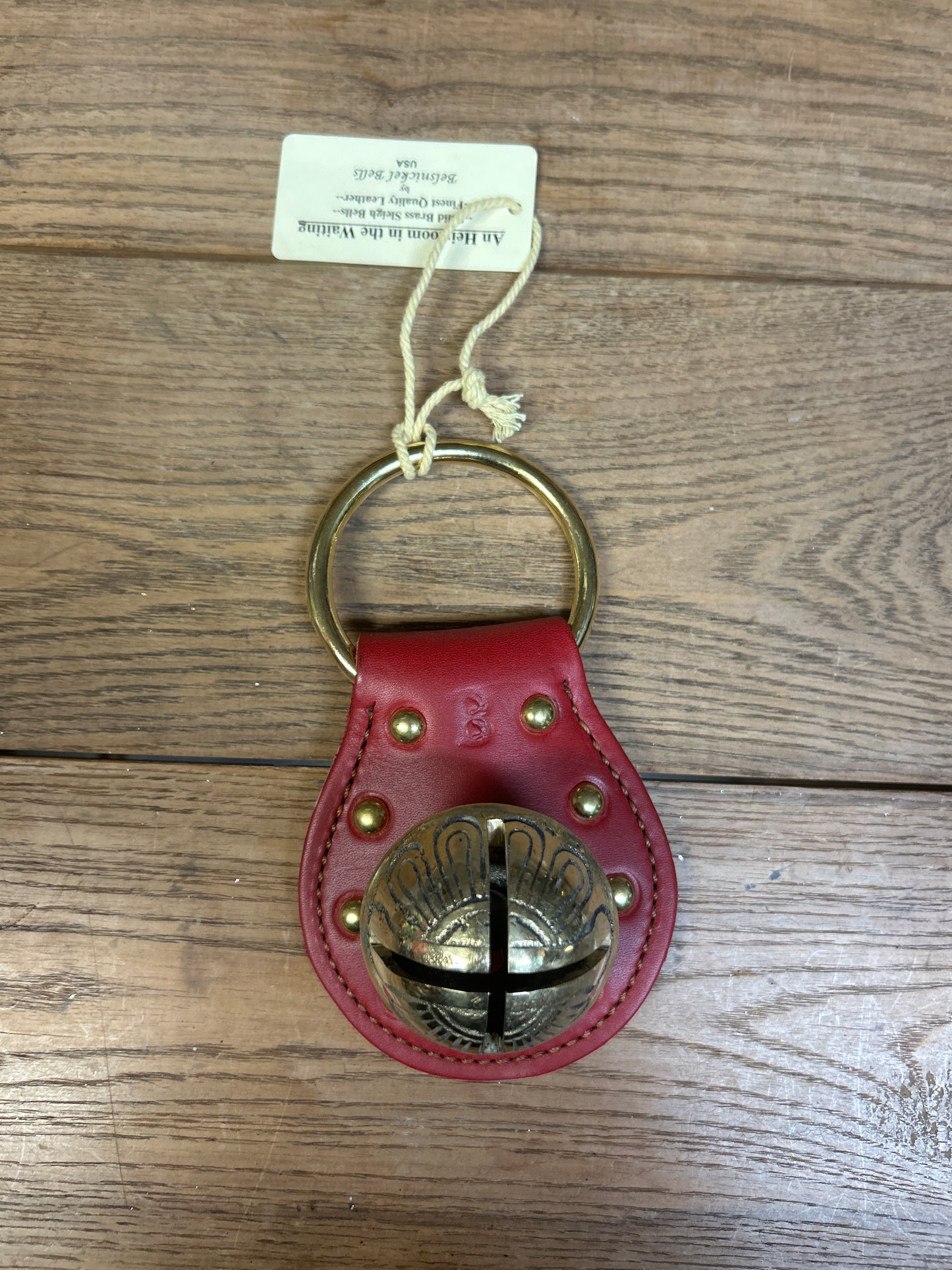 1-Solid Brass Bell - Stitched & Studded Doorhanger