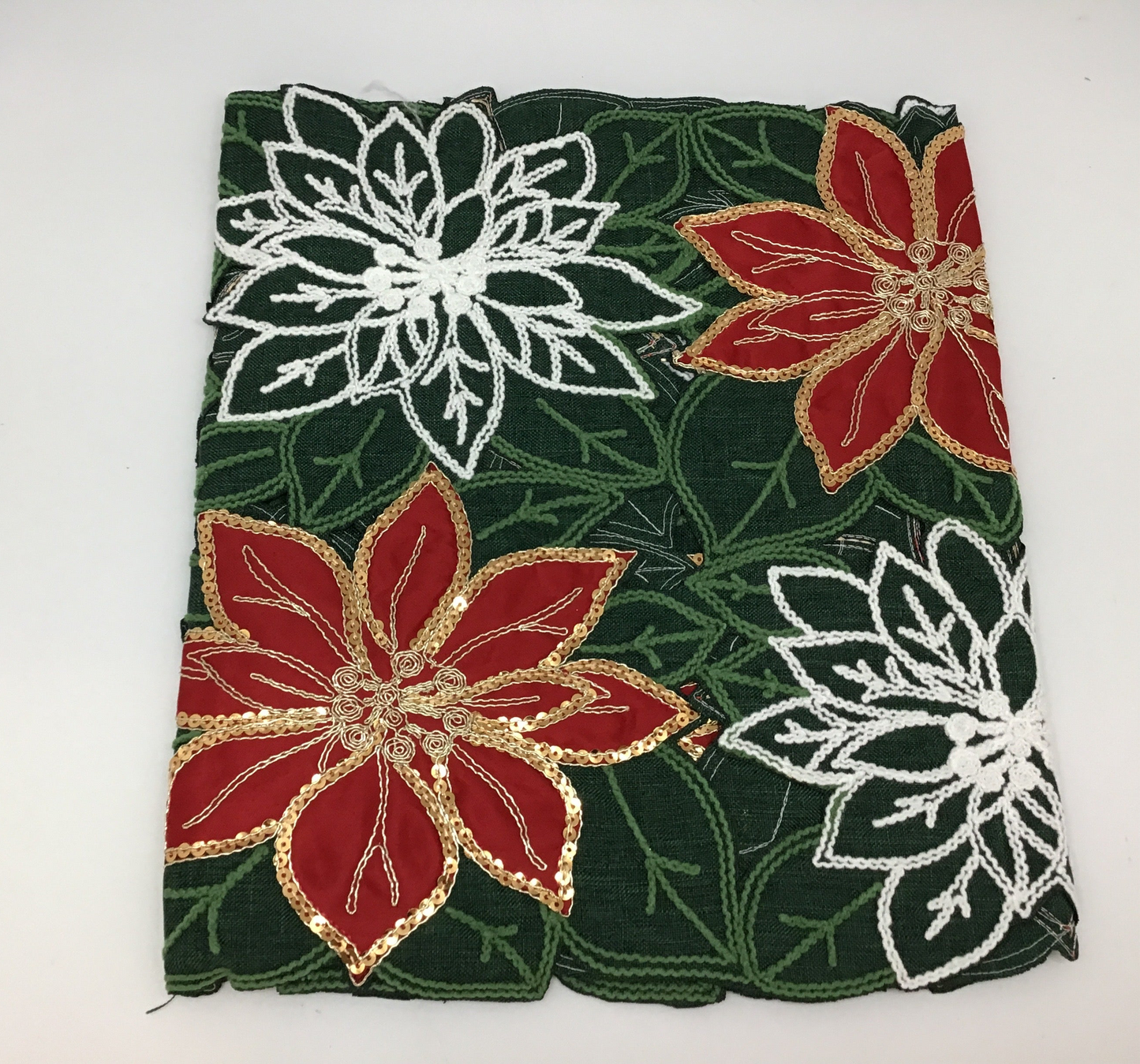 White & Red Poinsettia Christmas Runner
