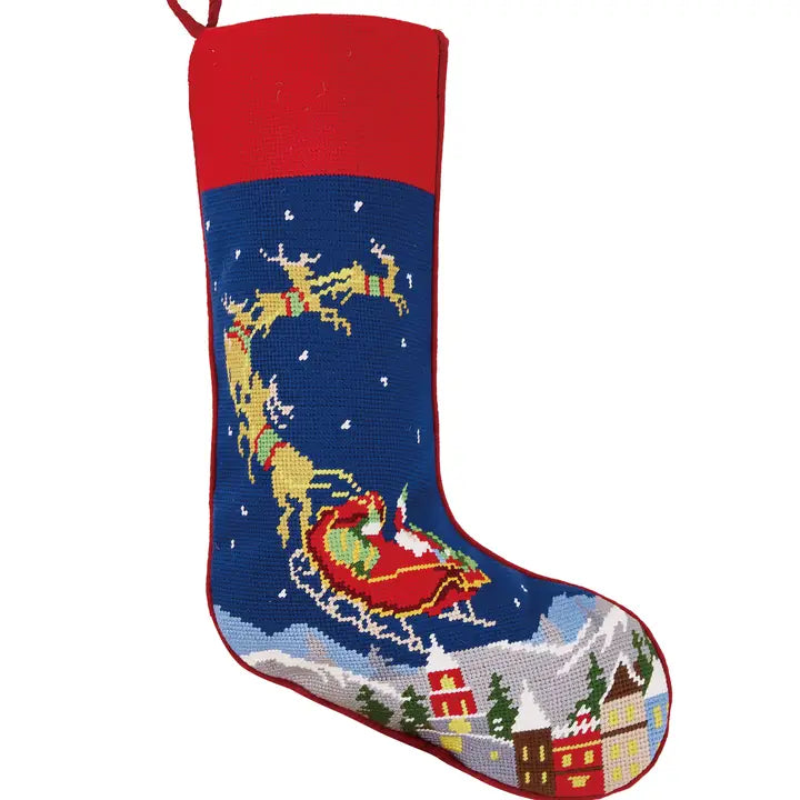 Santa and Reindeers Embroidered Stocking