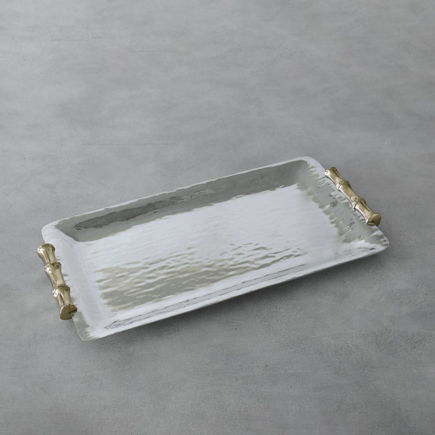 Garden Bamboo Long Rectangular Tray with Gold Handles