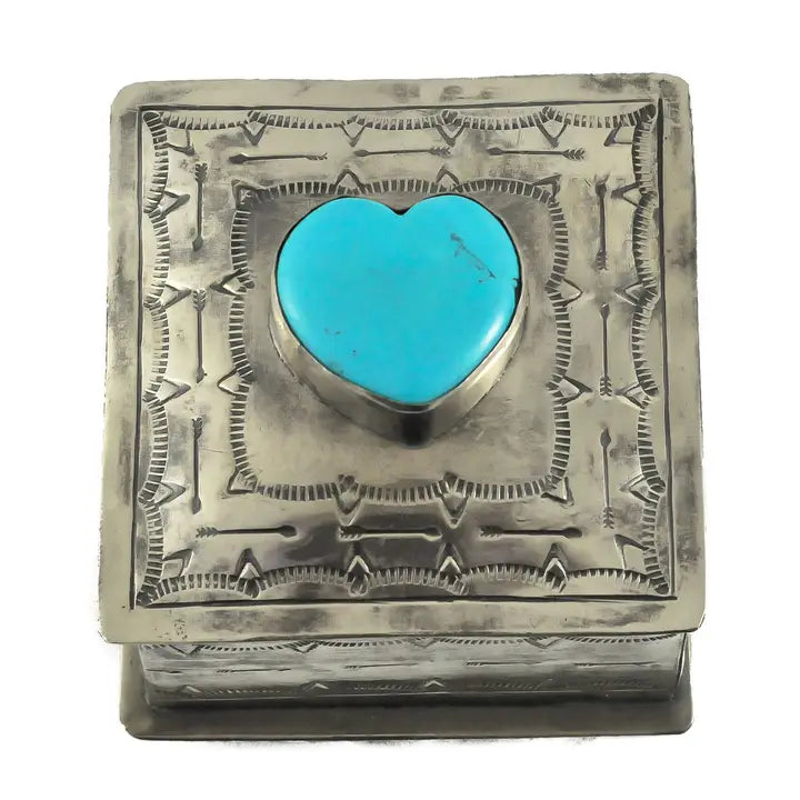 Stamped Square Box with Turquoise Heart