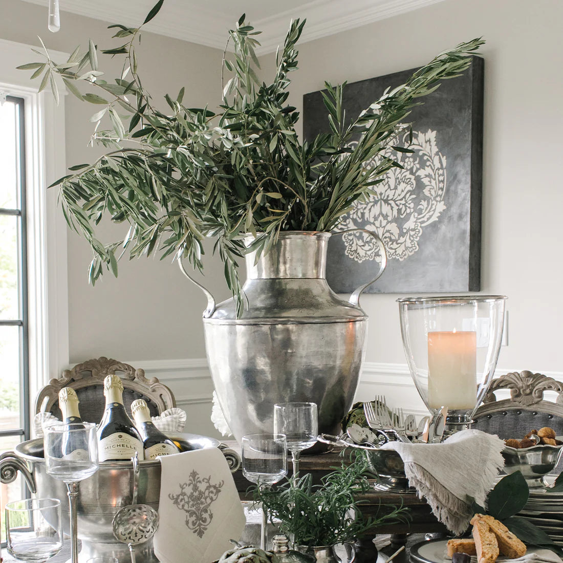 Vintage Pewter Large 2-Handled Urn