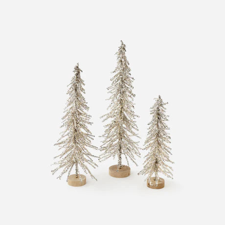 Lit Silver Tinsel Tree Set of 3