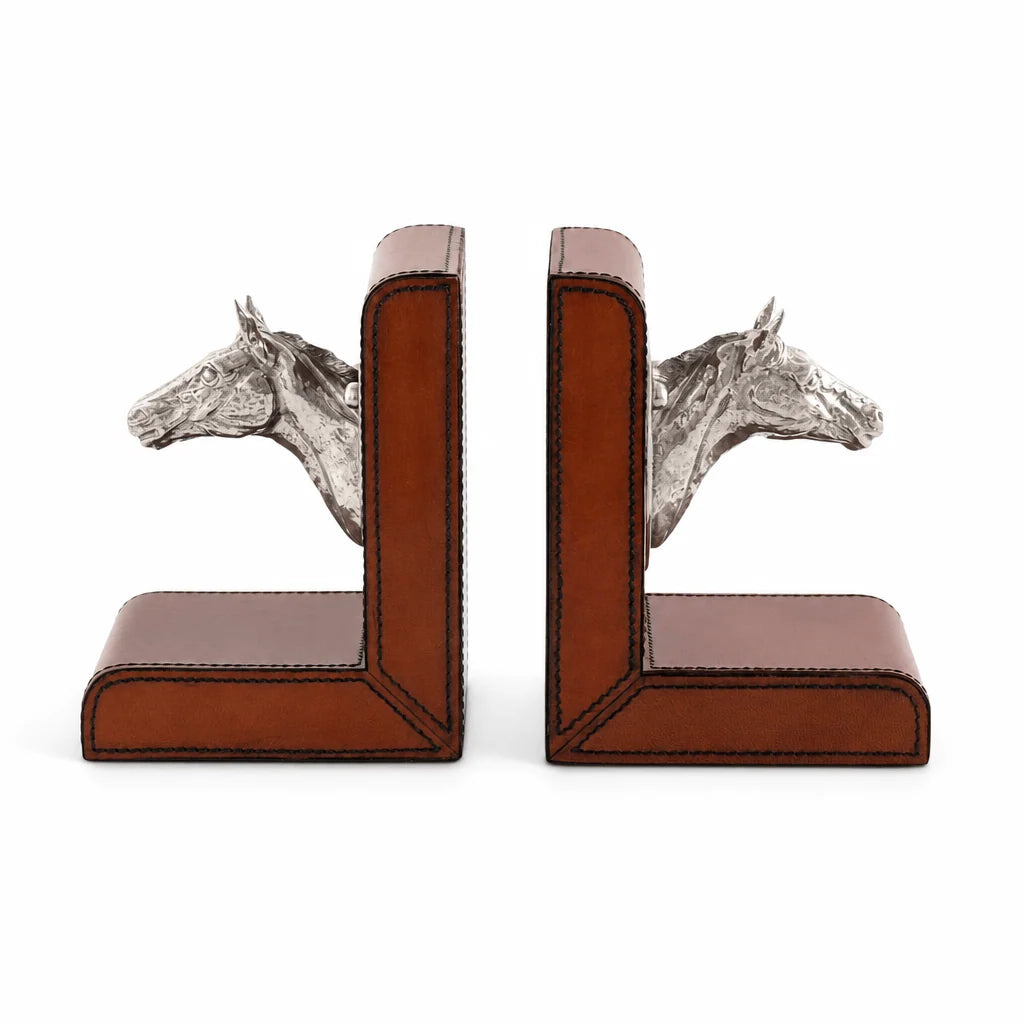 Horse Head Leather Cognac Bookend