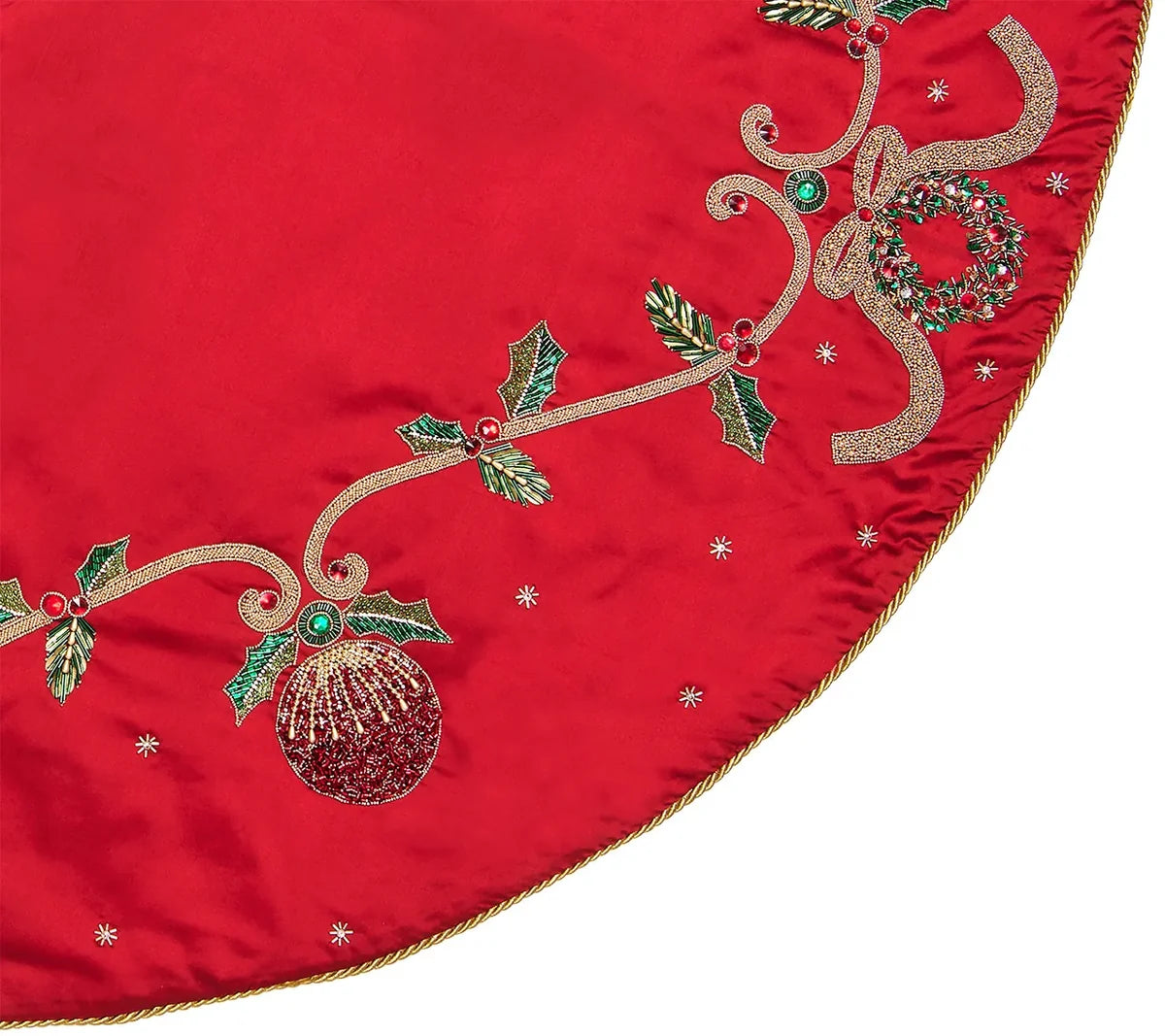 Jewel Garland Tree Skirt in Red, Green and Gold