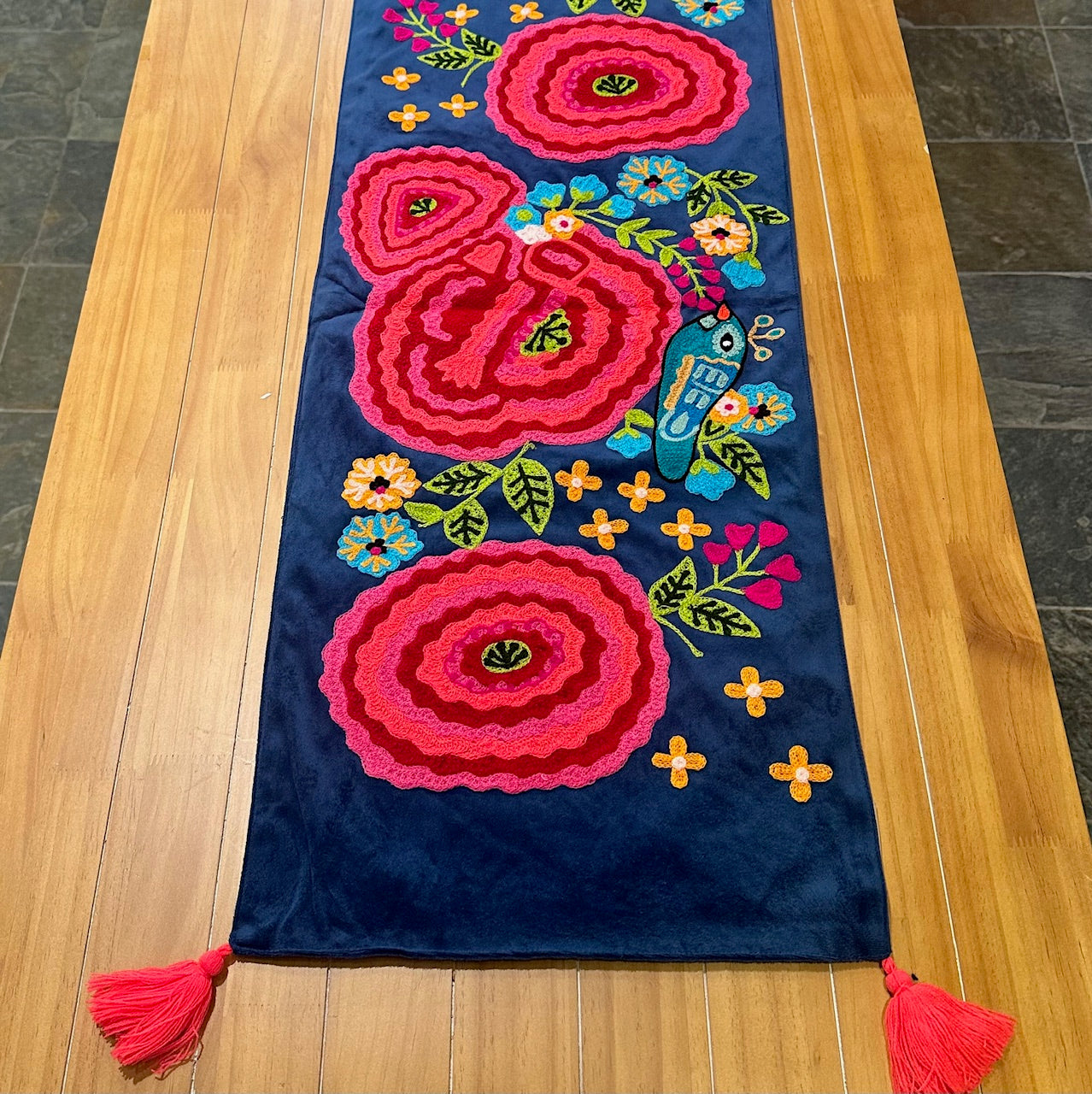 Blue with Blue Pink Flowers Runner