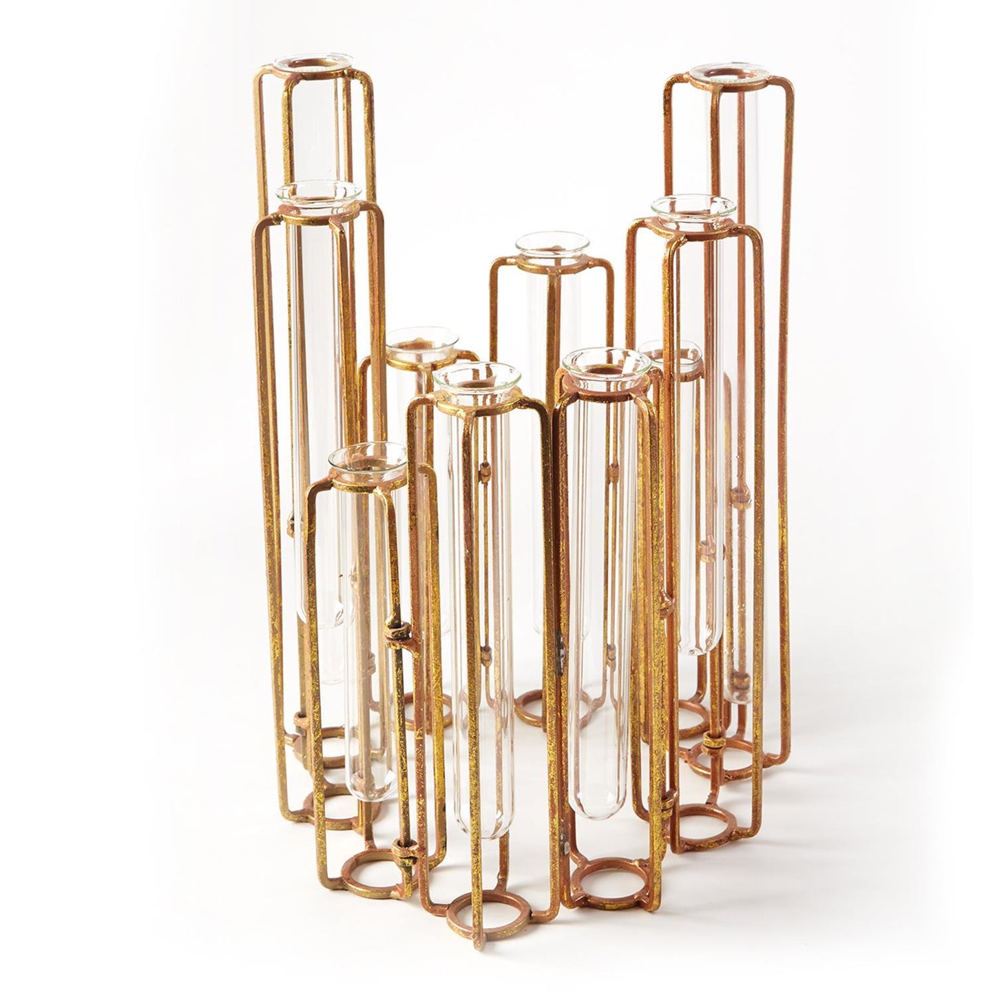 Hinged Flower Vase with Antiqued Gold Finish