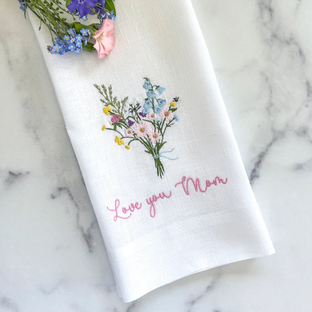 Love You Mom with Bouquet Linen Towel