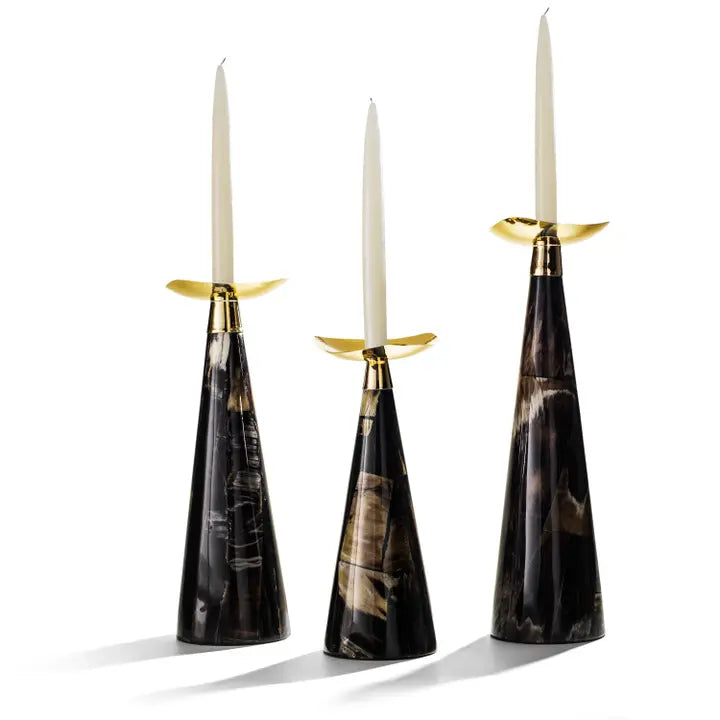 Horn Veneer Trio Candleholder Set