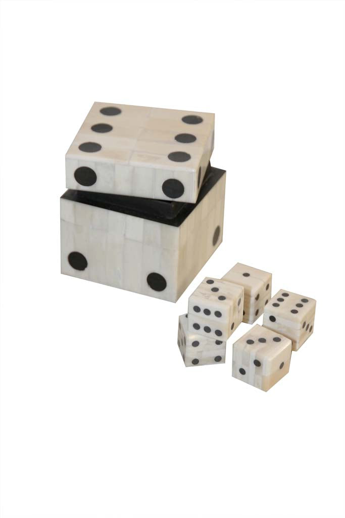 Wooden White Box with 5 Dices