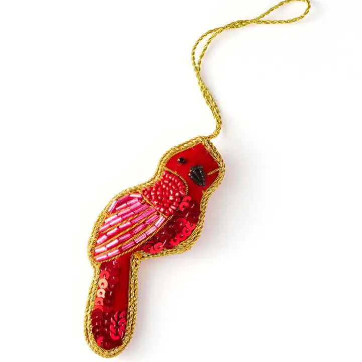Larissa Plush Cardinal Beaded Fabric Ornament