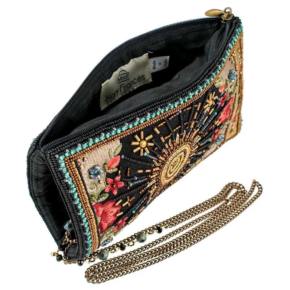 Shine On Beaded Sun Theme with Flowers Crossbody Phone Bag