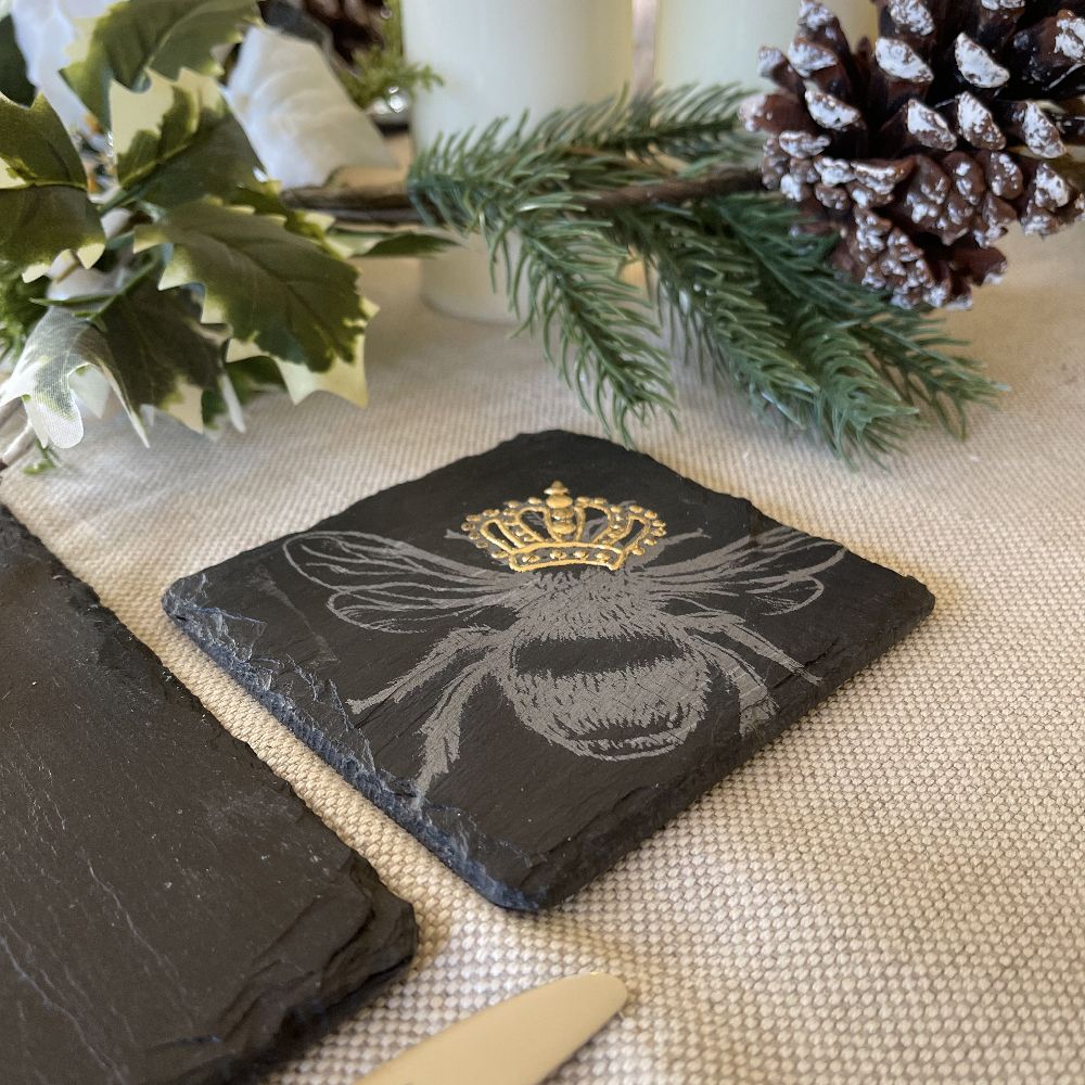 2 Gold Crown Bee Slate Coaster