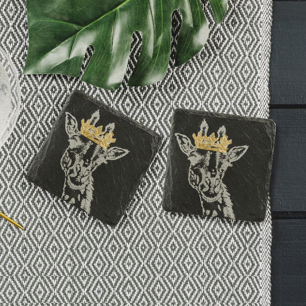 2 Gold Crown Giraffe Slate Coasters