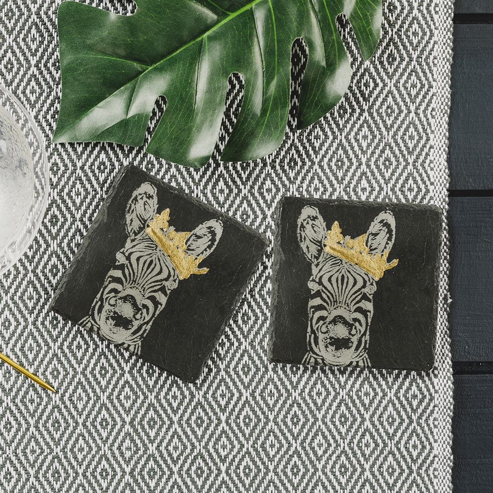 2 Gold Crown Zebra Slate Coasters