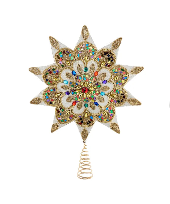 16.5" Unlit 10-Point White & Gold Star Treetop