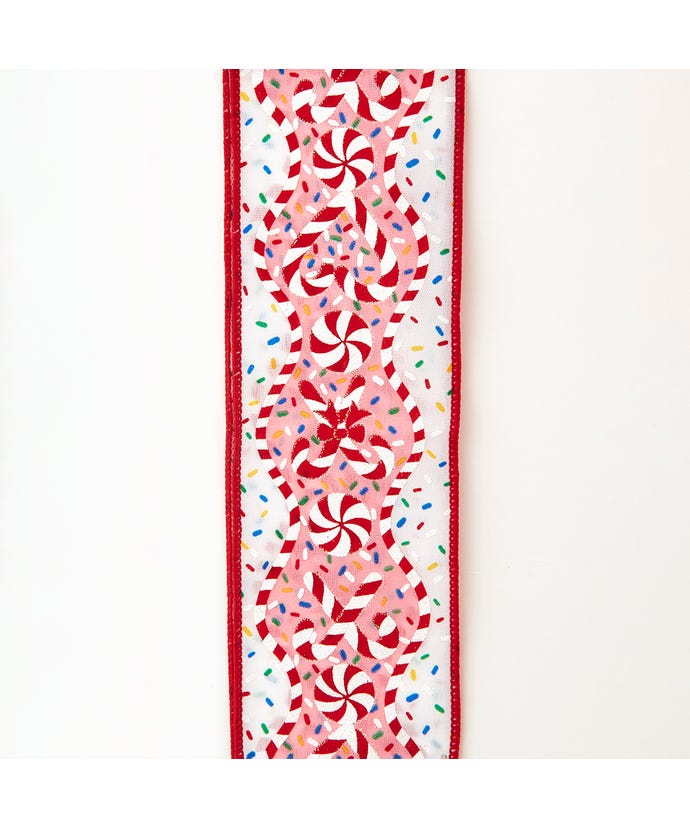 White With Candy Design Double Wire Ribbon