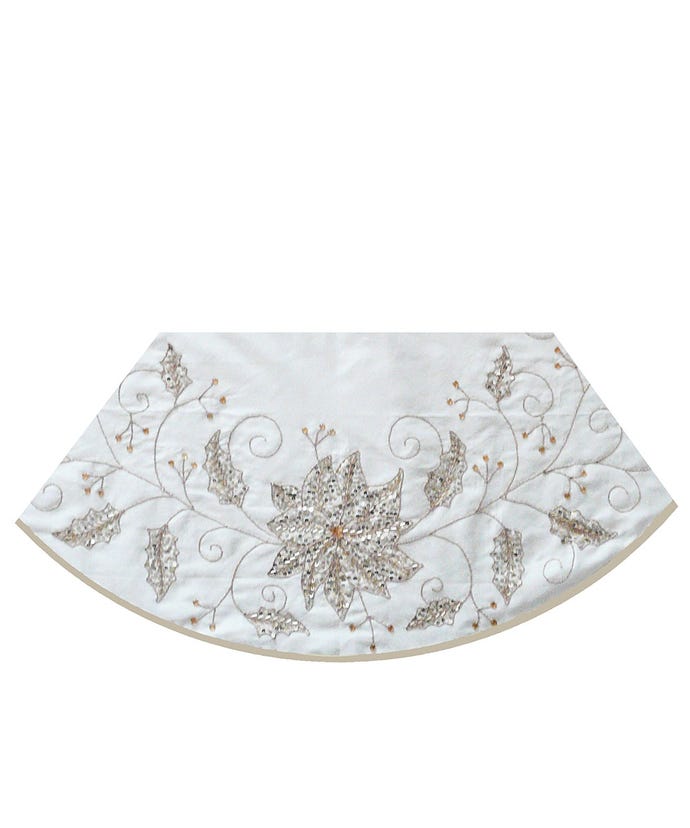 Ivory Tree Skirt 54" With Embroidered Snowflake Design