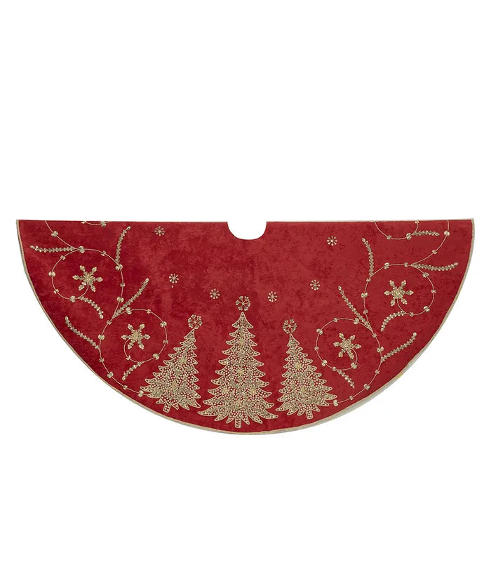 48" Burgundy & Gold Christmas Tree Damask Tree Skirt