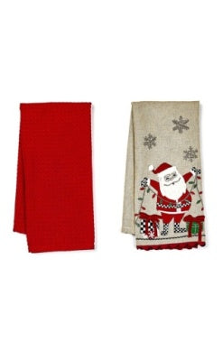Santa With Tree Lights Embroidered Dish Towels Set of 2