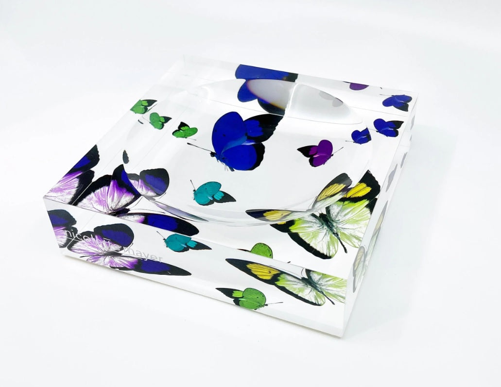 Butterflies Acid Blue Acrylic Candy Dish 6x6