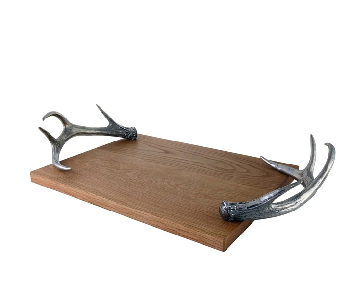 Cheese Tray with Pewter Antler Handles