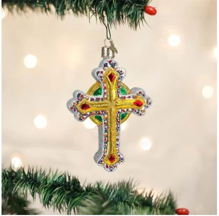 Gold Jeweled Cross Ornament