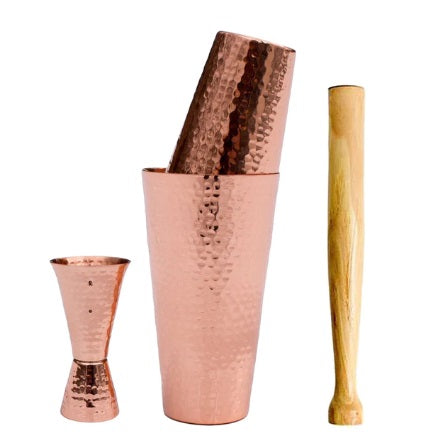 Hammered Solid Copper Cocktail Shaker Set