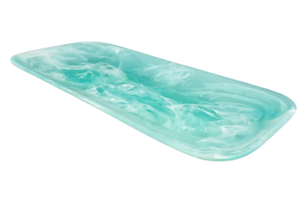 Resin Classical Plate Large Long Aqua Swirl