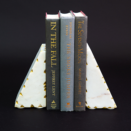 White Marble Bookends with Gold Set of 2