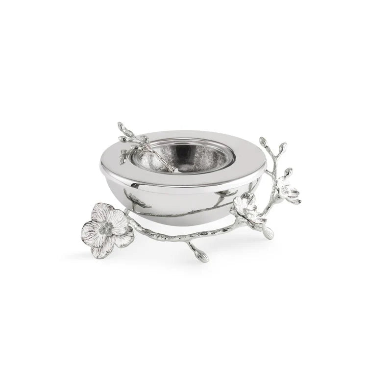 Silver Orchid Caviar Dish With Spoon