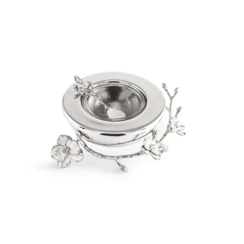Silver Orchid Caviar Dish With Spoon