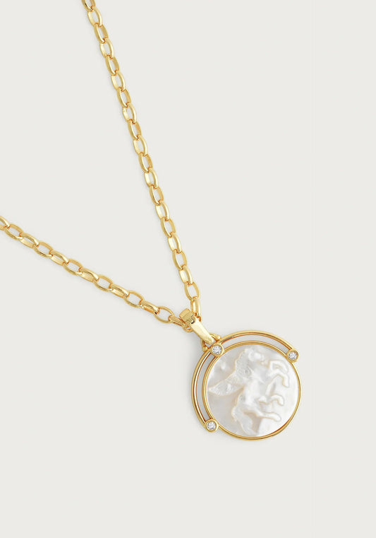 Pegasus Pearl Coin Pendant Necklace