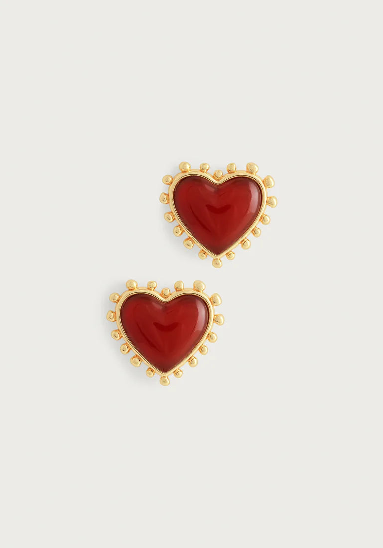 Heart With Stone Stud Earrings