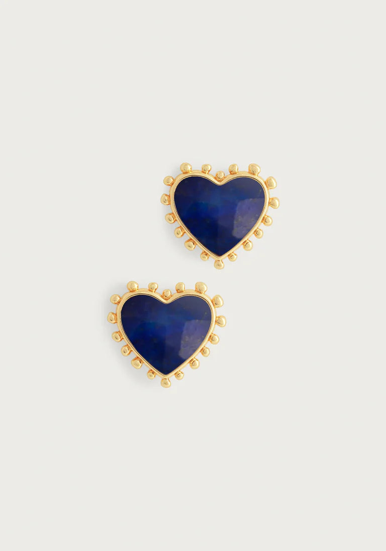 Heart With Stone Stud Earrings