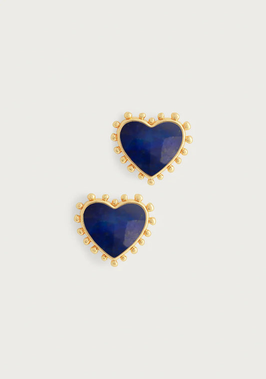 Heart With Stone Stud Earrings