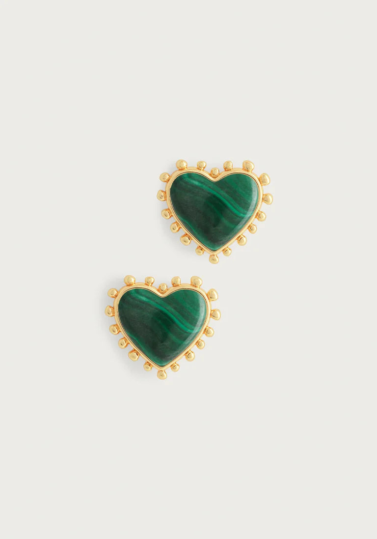 Heart With Stone Stud Earrings