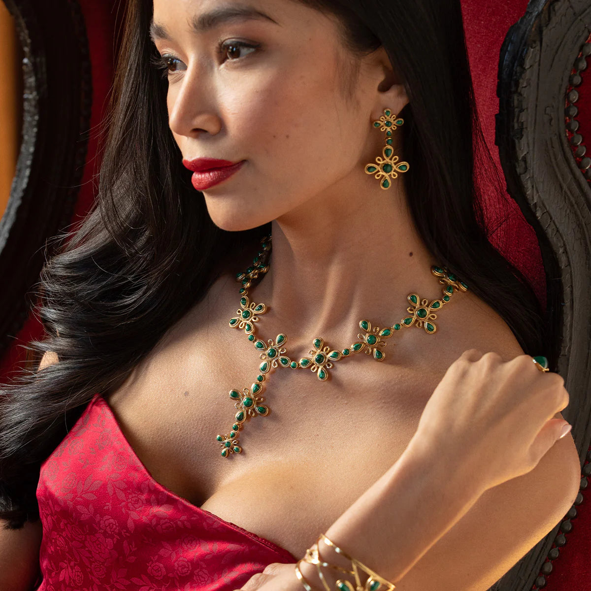 Monique Convertible Necklace 16"+2" - Malachite