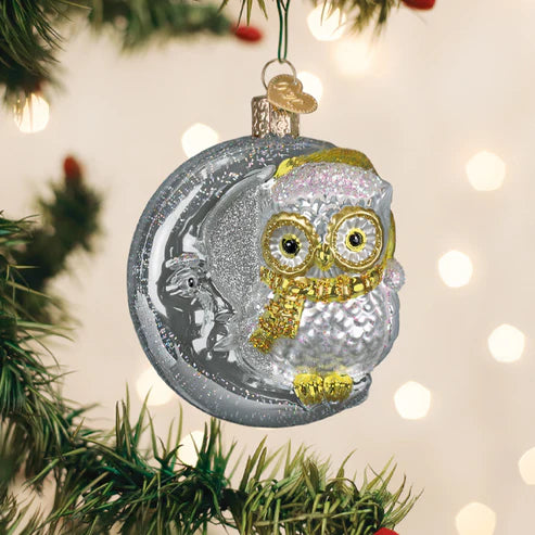 Sterling Snow Owl On Moon Ornament