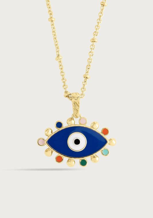 Milos Evil Eye Charm + Molten Bead Chain Necklace