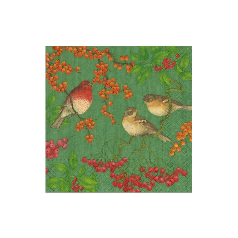 Birds And Berries Green Napkins