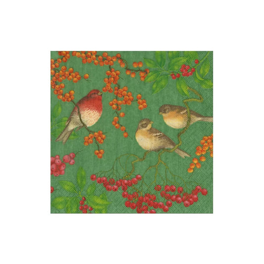 Birds And Berries Green Napkins