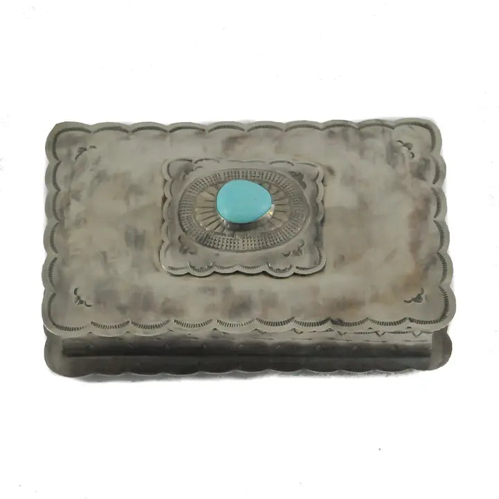 Stamped Rectangular Concho Box with Turquoise
