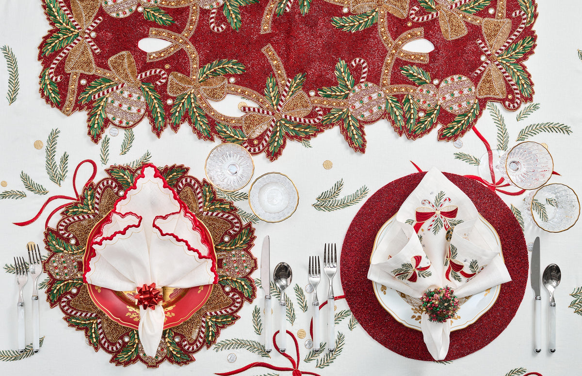 Candy Cane Bow Runner in Red, Green & Gold