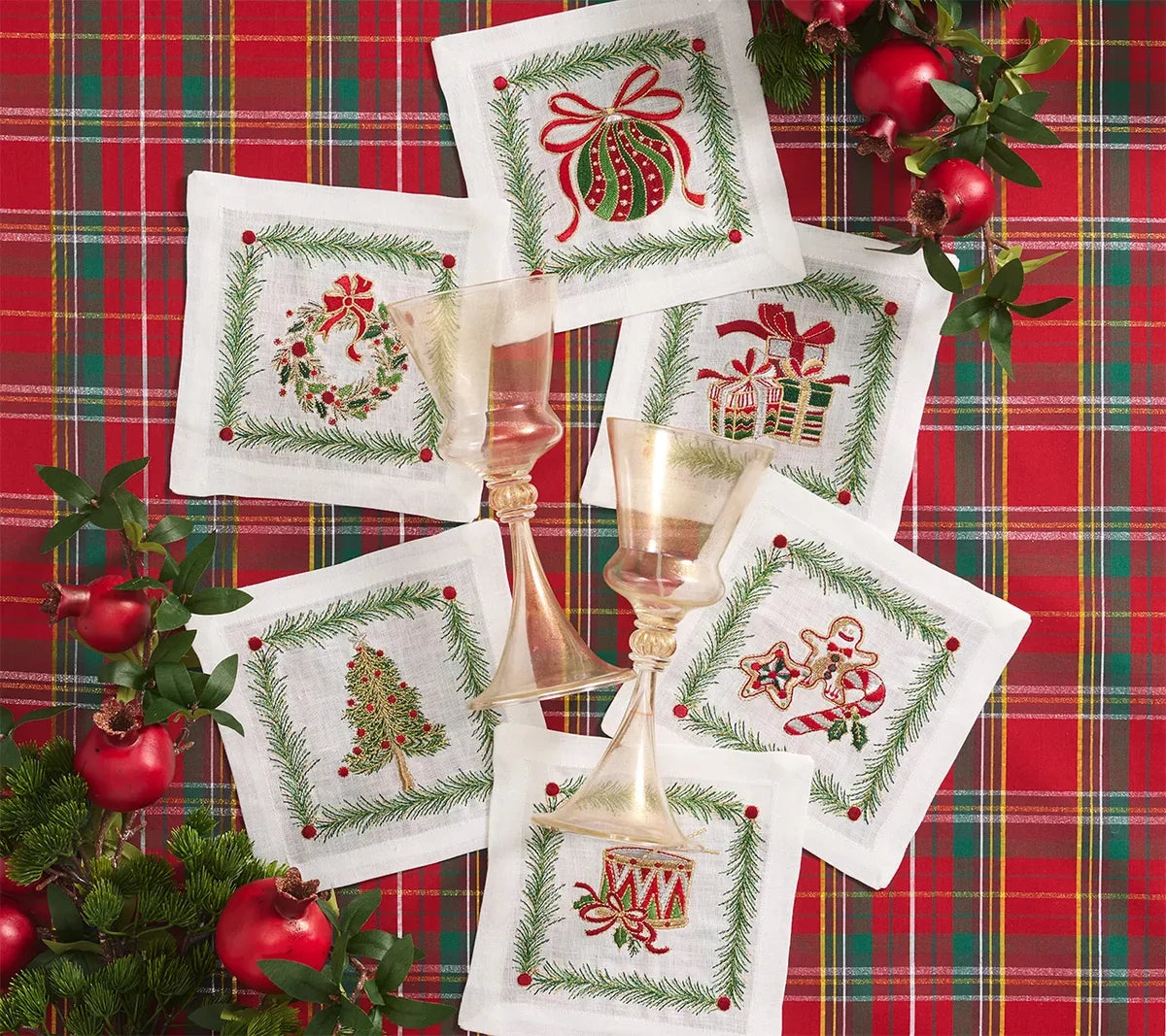 Xmas Trellis Cocktail Napkins Set