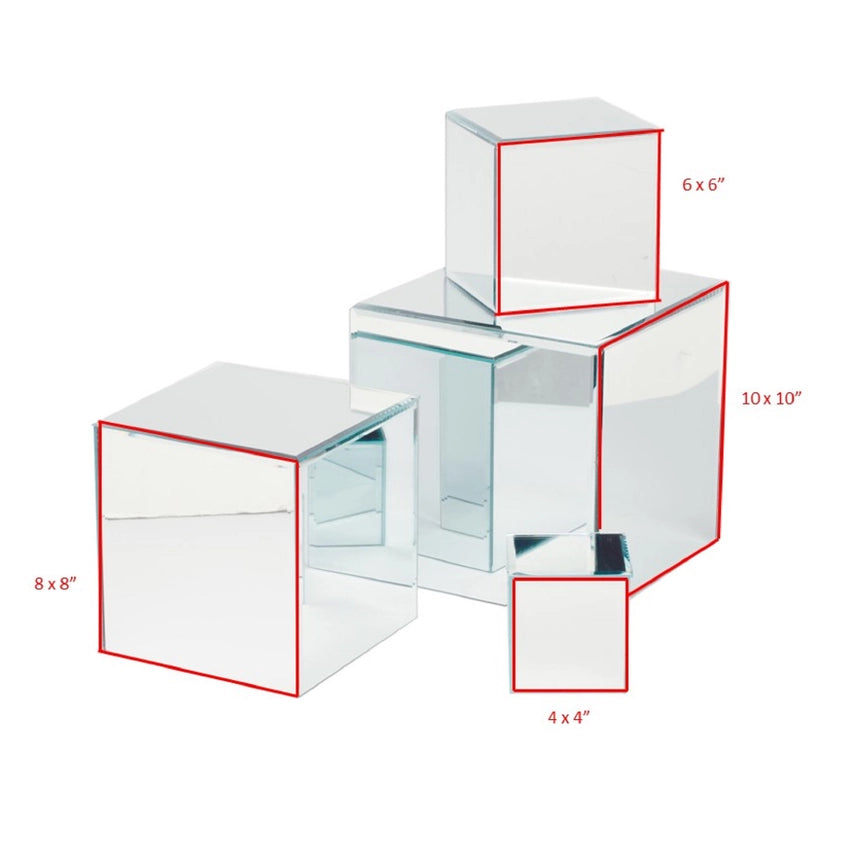 Square Glass Mirror Risers - Set of 4